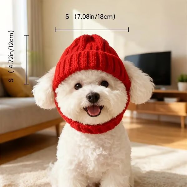 🐾Red Wool Knit Dog Hat with Ear Flaps – Warm Winter Hat