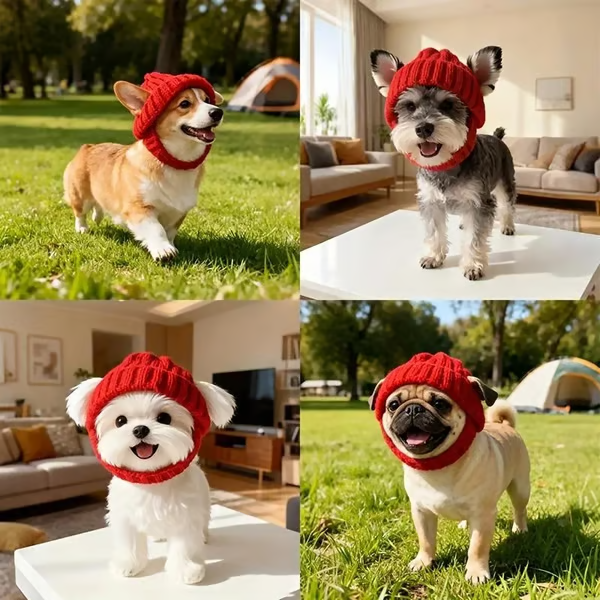 🐾Red Wool Knit Dog Hat with Ear Flaps – Warm Winter Hat