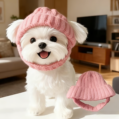 🐾Red Wool Knit Dog Hat with Ear Flaps – Warm Winter Hat