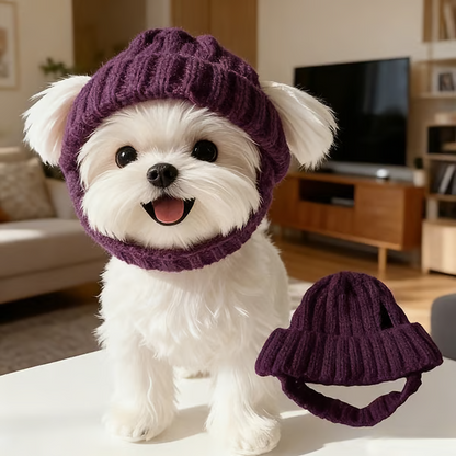 🐾Red Wool Knit Dog Hat with Ear Flaps – Warm Winter Hat