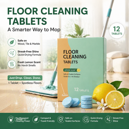 Floor Cleaning Tablets (12 Pack) – Streak-Free, Quick-Dry Lemon Clean