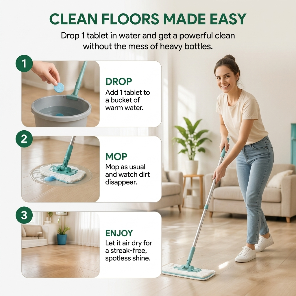 Floor Cleaning Tablets (12 Pack) – Streak-Free, Quick-Dry Lemon Clean