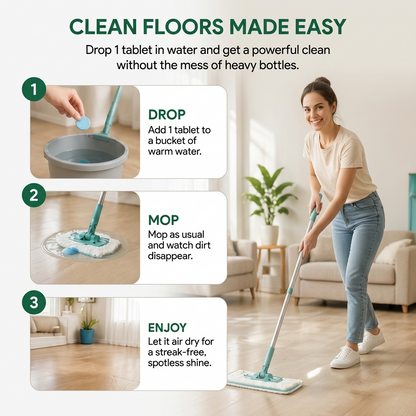 Floor Cleaning Tablets (12 Pack) – Streak-Free, Quick-Dry Lemon Clean