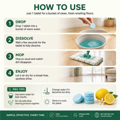 Floor Cleaning Tablets (12 Pack) – Streak-Free, Quick-Dry Lemon Clean